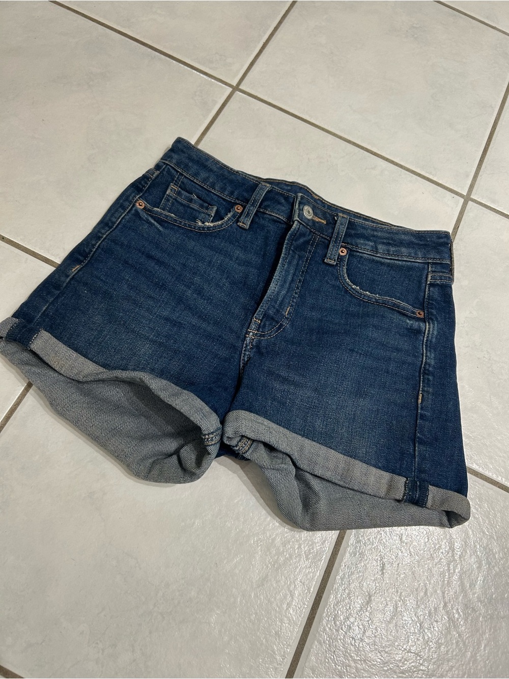 Dark Blue Denim Roll-Cuff Women's Shorts